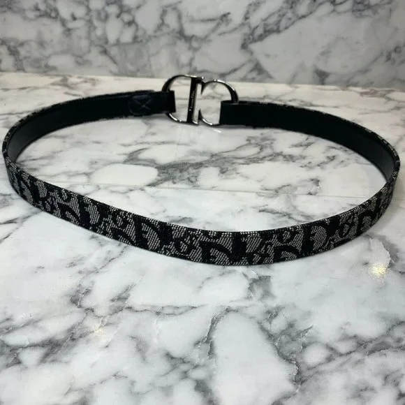 CHRISTIAN DIOR Galliano Vintage Black Diorissimo Canvas CD Belt - Size 75cm/30" - Picture 5 of 11